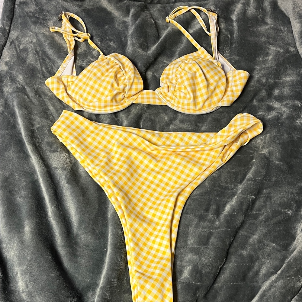 SHEIN Yellow Gingham Women's Bikini Set